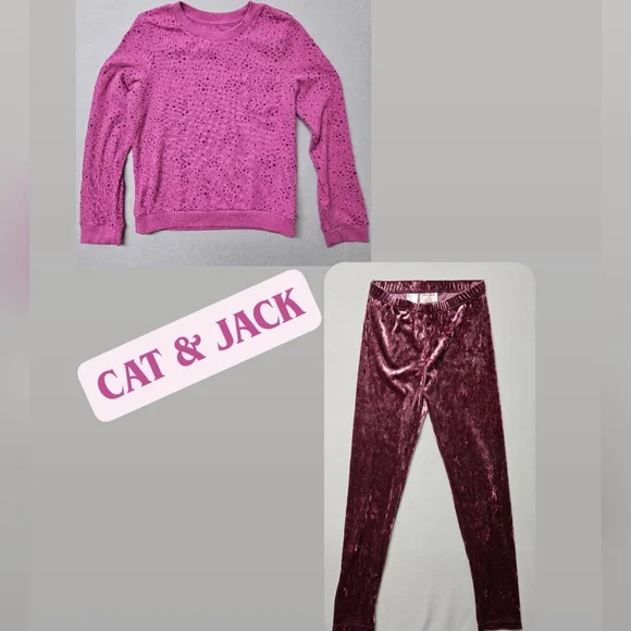 Cat & Jack Thermal Shirt and Velvet Look Pants Pink Girls Size Large