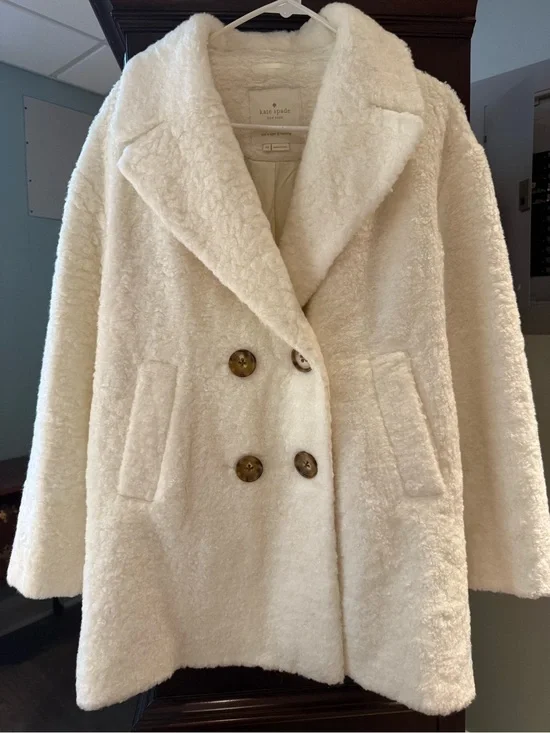 kate spade Cream Faux Shearling Double-Breasted Teddy Coat