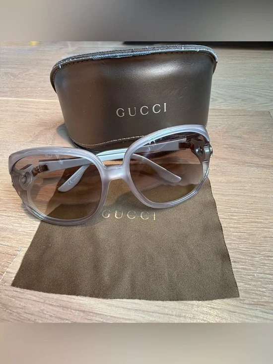 Gucci Women's Translucent Light Gray Round Sunglasses - Gucci