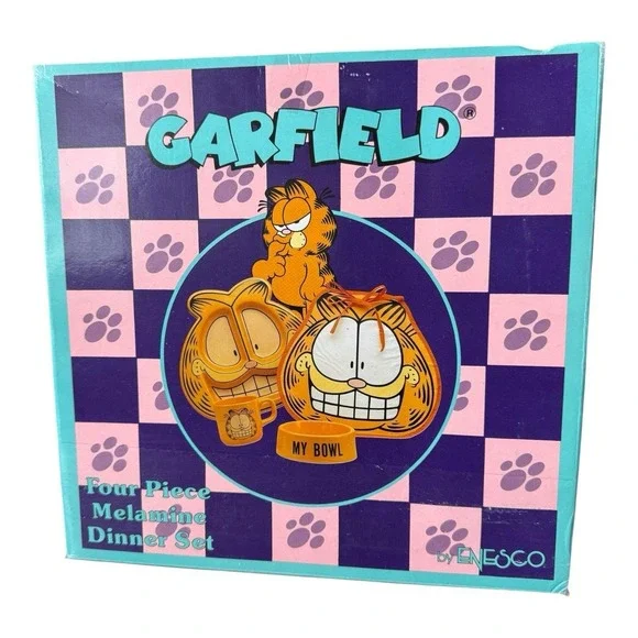 Garfield Children's Melamine Dinner Set 4 Pieces 1990s Vintage
