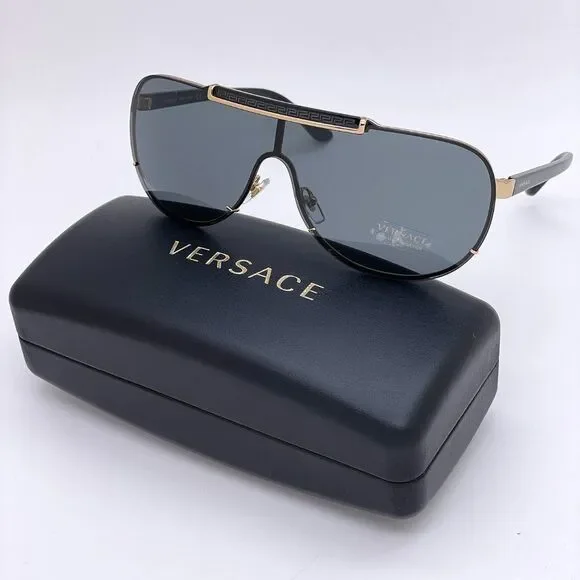NEW Versace VE2140 100287 Black Gray Mirrored Shield Unisex Sunglasses