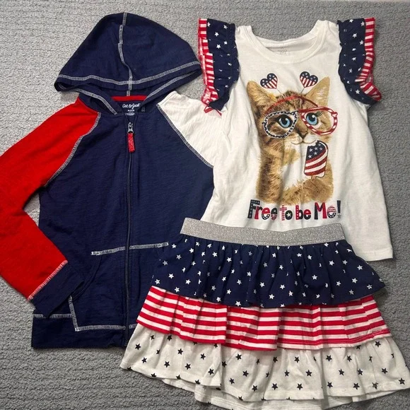 3pc Skirt Set Patriotic 7/8 Blue Americana 4th of July Summer Labor Day