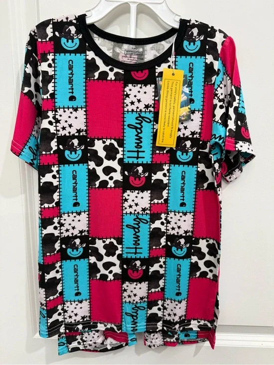 Carhartt Kids Short Sleeve Patchwork Tee & Shorts Set - Pink, Turquoise & Black