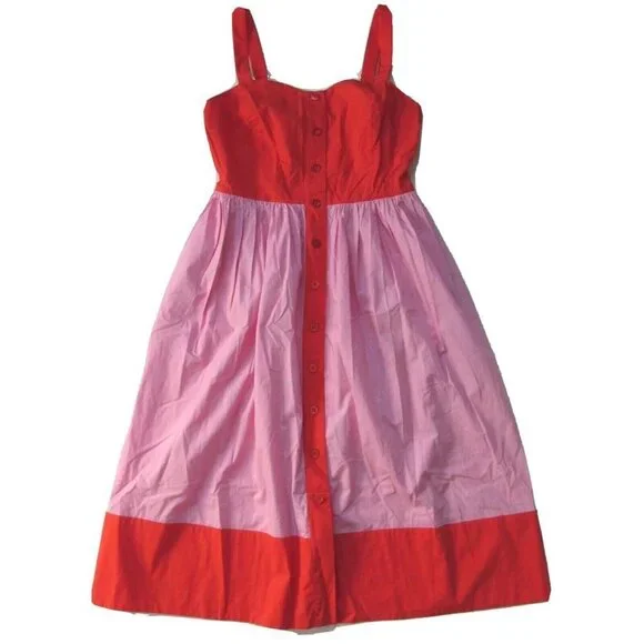 NWT Kate Spade Colorblock Poplin Sundress in Lava Red Pink Cotton Shirt Dress 10