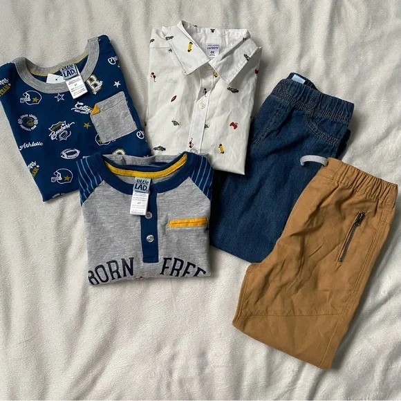 Little Lads Carters Boys Toddler NEW Lot of 5 pants & Tops