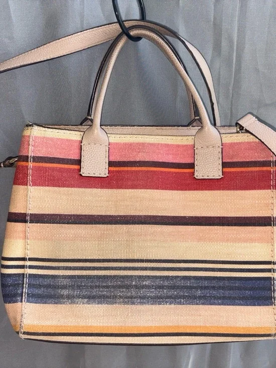 Kate Spade Satchel Striped Woven Canvas Leather Crossbody Medium