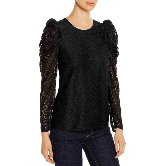 Kate Spade New York Flora Leopard Lace Puff Sleeve Blouse Top