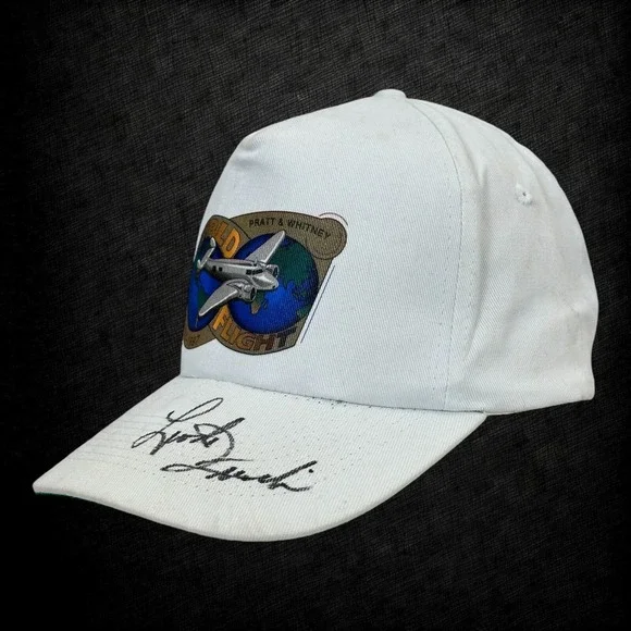 Pilot Linda Finch Autographed‎ Hat Vintage 90s White Snapback Pratt Whitney Cap