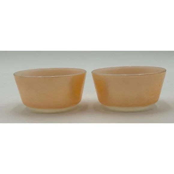 Vintage Fire-King Peach Lustre Custard Cups Set of 2 Anchor Hocking USA