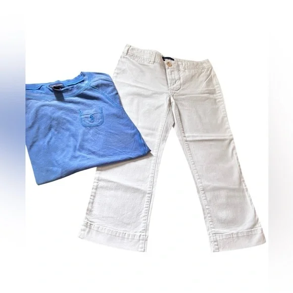 Ralph Lauren Blue SS Tee White Chino Capri Pant Set Outfit Girls Sz XL/10 New