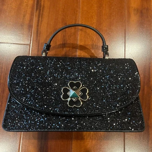 Kate Spade Black Purse Bag Odette Evening Party Glitter Top Handle Crossbody‎