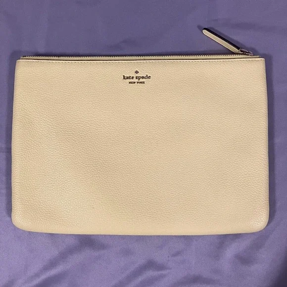 Kate Spade New York Clutch‎ Bag Womens Medium Yellow Leather Zip Pouch Bag