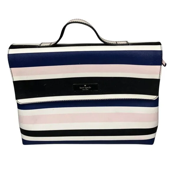 Kate Spade Lita Laurel Way Cruise Stripe Black Pink‎ Navy Trifold Cosmetic Bag