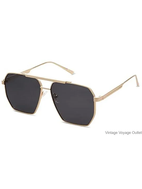 Retro Oversized Square Polarized Sunglasses Metal Frame UV400