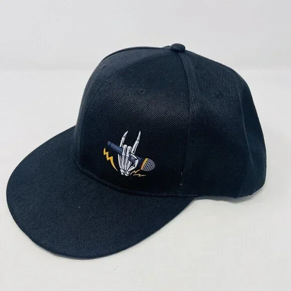 Mens Skeleton Hand with Microphone Canvas Trucker Hat‎ Snapback Adjustable Cap