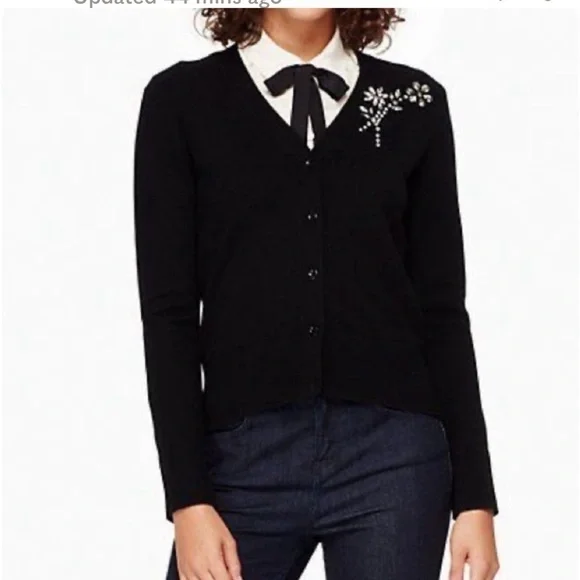Kate Spade Black Embellished Brooch Cardigan Size XS