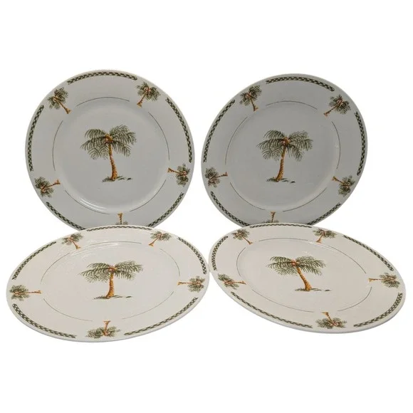 Gibson Dessert Salad Plate‎ Palm Tree Bahama Bay Tropical Vintage Set of Four