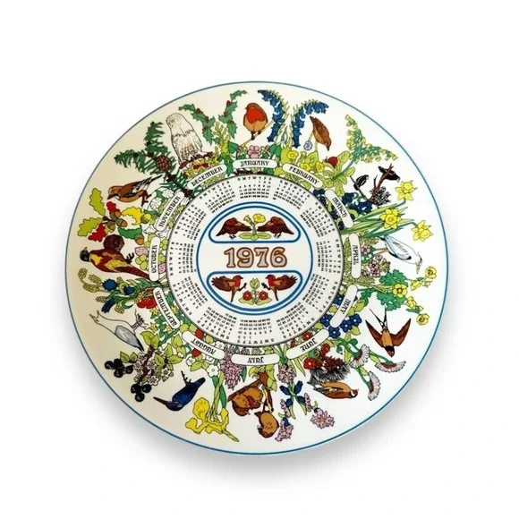 1976 WEDGWOOD Calendar PLATE Robin Bird SIXTH SERIES England Bicentennial Baby