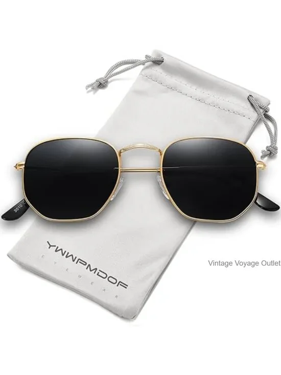Polarized Sunglasses for Women Men Trendy Square Hexagonal Flat Mirrored UV
