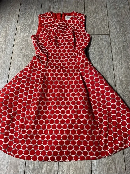 Kate Spade New York Cory Dot Jacquard Fit Flare Dress Red White Polka Dot Sz 0