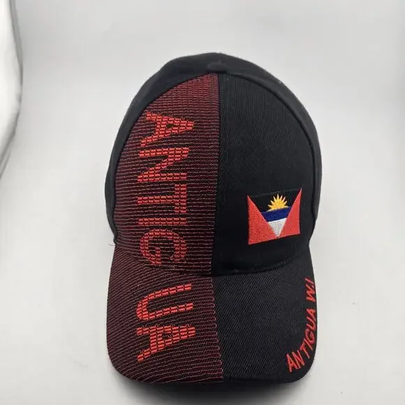 Antigua W.I. Souvenir Baseball Cap Hat Black Red Flag Adjustable One Size