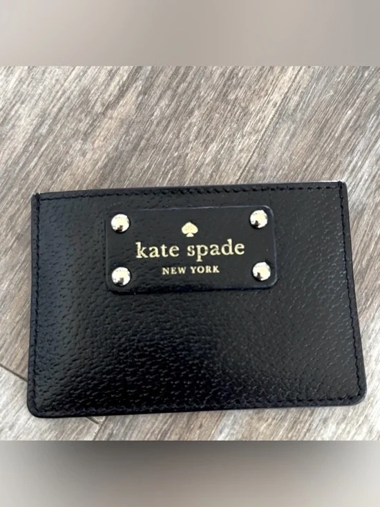 Kate Spade Black Pebbled Leather Card Holder Wallet - Pink Interior
