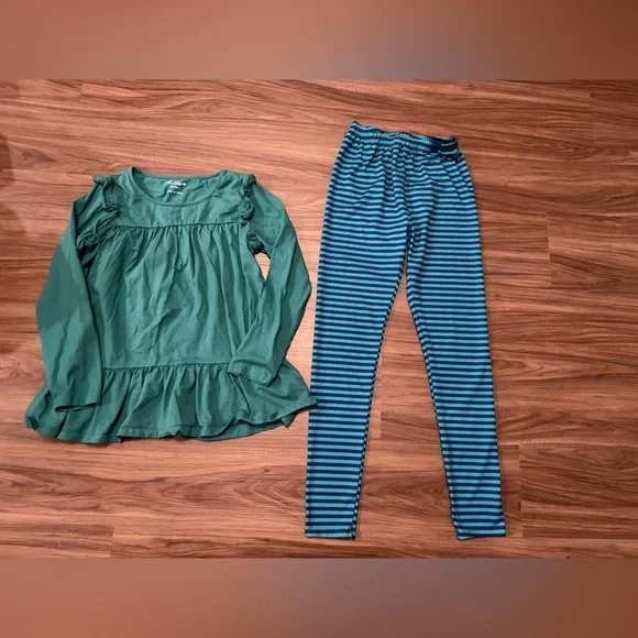 Millie loves Lily green and blue striped leggings Girls matching set size 14