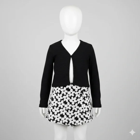 OLD NAVY Black Cropped Cardigan with Floral Short Skirt