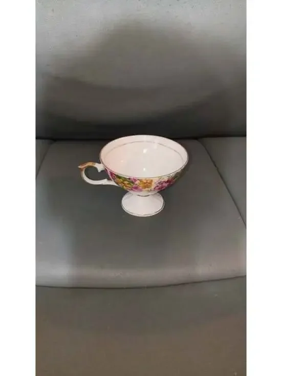 Vintage Floral Footed Tea Cup with Gold Trim
