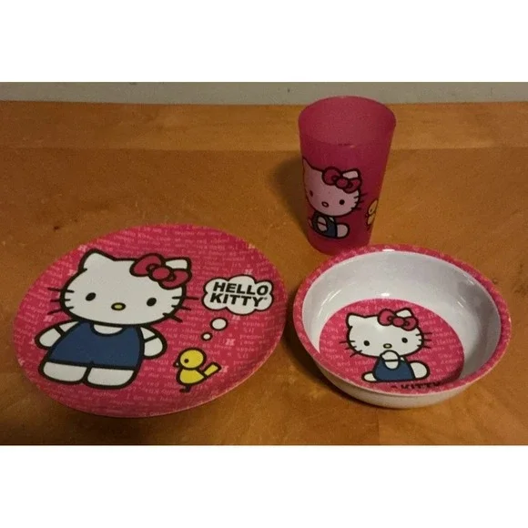 Zack Designs Hello‎ Kitty 3 Piece Kids Dinner Set, Plate, Bowl And Cup