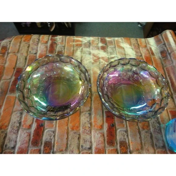 2 lot  large carnival ?‎ glass bowls purple iridescent 9.25