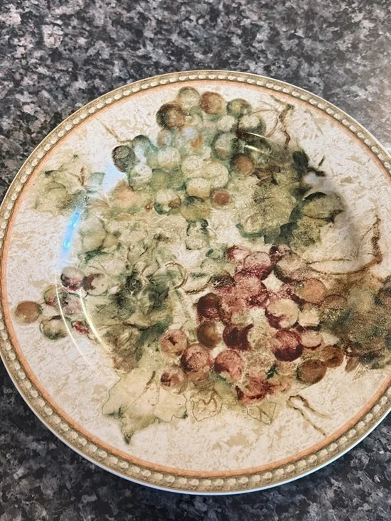 Classic Grapevine appetizer plates - Cream Background with GreenBurgundy grapes