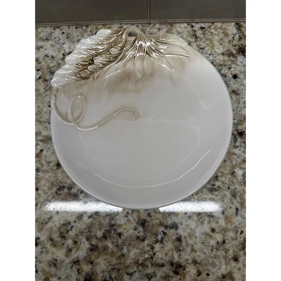 Fitz and Floyd Carrington Salad Plate Cream Taupe Embossed Leaf Ribbon Ceramic‎
