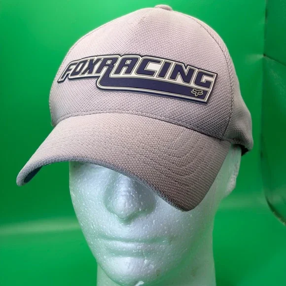 Fox Racing Baseball Hat Mens M Gray Flexfit Mesh Motocross Logo Cap Dirt Bike