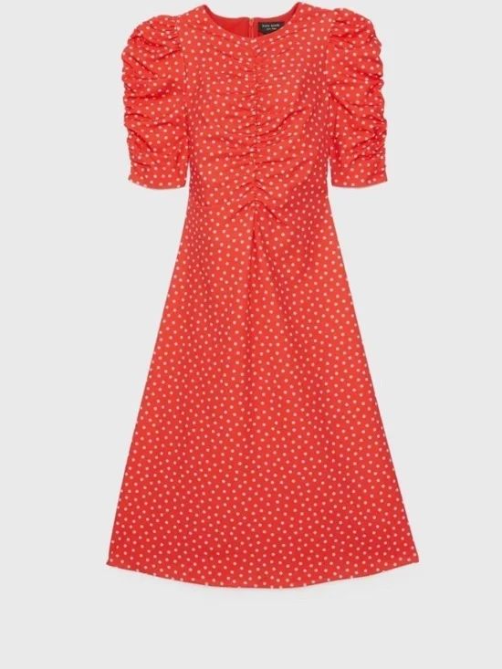 Kate Spade Spring Time Dot Ruched Dress — Red Polka Dot | NWT Size 4