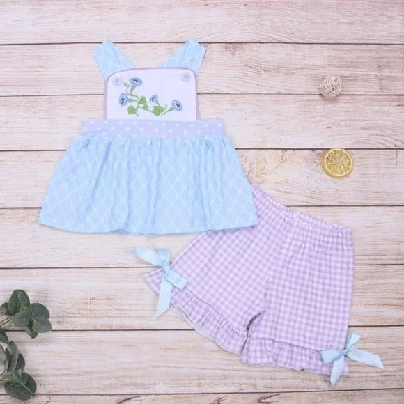 Boutique Girls Flower Tunic Dress & Ruffle Shorts Outfit