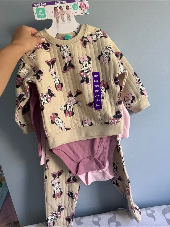 Disney Girls Beige and Pink Minnie Mouse Matching Set
