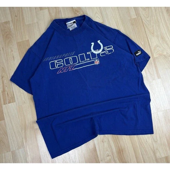 Vintage 90s Puma NFL Indianapolis Colts Graphic T-Shirt / Blue / Size Medium