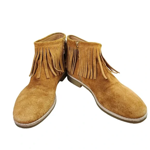 Kate Spade Saks NY Betsey Too Tan Suede Fringe Ankle Boots Womens‎ Cowgirl 8M