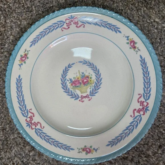 Crown Ducal Ware Cambridge Bread Plate Floral Basket Blue Laurel England Vintage