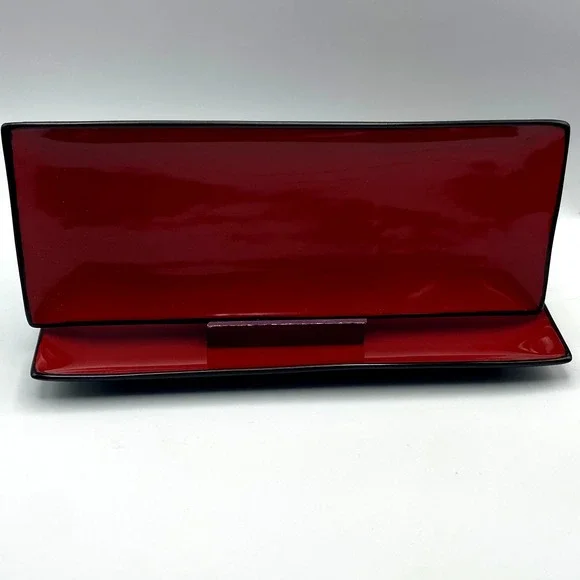 Pier 1 Tasting Party Rectangle Appetizer Tray Platter Plate Red Black Set of Two