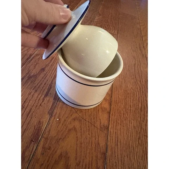 White and Blue Butter-bell Crock Pottery Will Ship In‎ 24 Hours