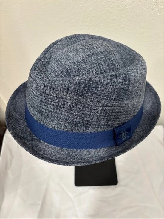 Original Penguin Blue Fedora Hat‎ S/M Chambray Short Brim Trilby Mens