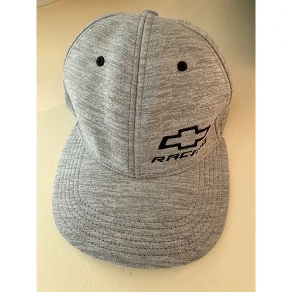 Chevrolet Racing Flexfit Gray Stretch Hat Cap One Size Embroidered Bowtie Logo