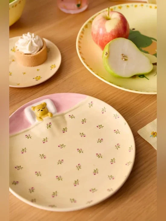 NWT Urban Outfitters Pink and Yellow Lana Patterned Dinner Plate Set of 2