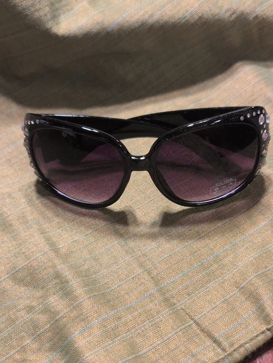 Women's Black Sunglasses with Rhinestone Accents
