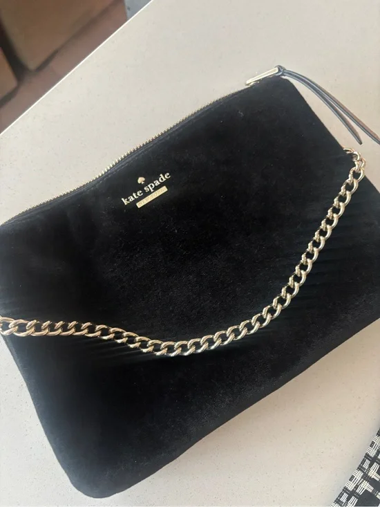 kate spade Black Velvet Wristlet with Gold Chain