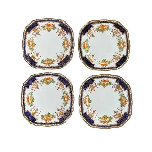 Vtg Royal Victoria  Semi Porcelain Square Bread Plates Set Of 4  England Floral