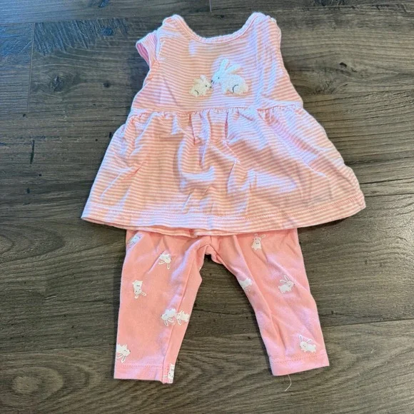 Just One You by Carters Baby Girls Pink‎ Stripe Bunny Peplum Top Leggings Set 3M