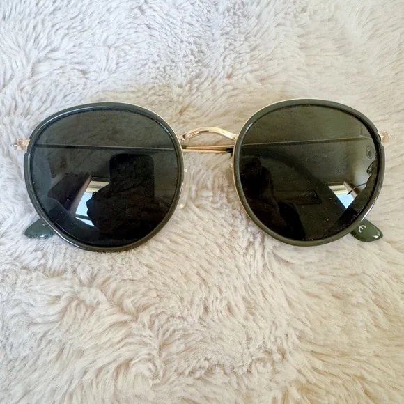 aerie Round Black Lensed Sunglasses with Gold Frame